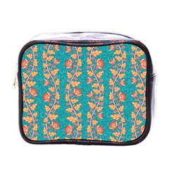 Teal Floral Paisley Stripes Mini Toiletries Bag (one Side) by mccallacoulture