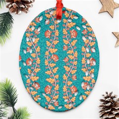 Teal Floral Paisley Stripes Ornament (oval Filigree)