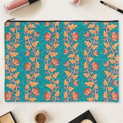 Teal Floral Paisley Stripes Cosmetic Bag (xxxl) by mccallacoulture