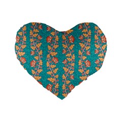 Teal Floral Paisley Stripes Standard 16  Premium Heart Shape Cushion  by mccallacoulture