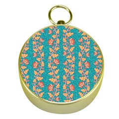 Teal Floral Paisley Stripes Gold Compass by mccallacoulture