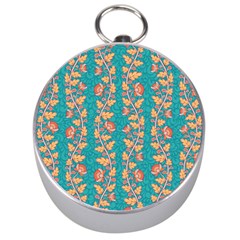 Teal Floral Paisley Stripes Silver Compass by mccallacoulture