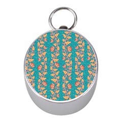 Teal Floral Paisley Stripes Silver Compass (mini) by mccallacoulture