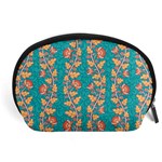 Teal Floral Paisley Stripes Accessory Pouch (Large) Front