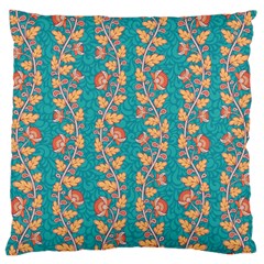 Teal Floral Paisley Stripes Large Flano Cushion Case (two Sides) by mccallacoulture