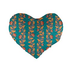 Teal Floral Paisley Stripes Standard 16  Premium Flano Heart Shape Cushion  by mccallacoulture