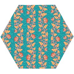 Teal Floral Paisley Stripes Wooden Puzzle Hexagon by mccallacoulture