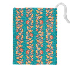 Teal Floral Paisley Stripes Drawstring Pouch (5xl) by mccallacoulture