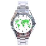 Environment Concept World Map Illustration Stainless Steel Analogue Watch Front