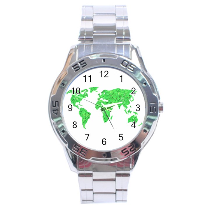 Environment Concept World Map Illustration Stainless Steel Analogue Watch