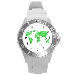 Environment Concept World Map Illustration Round Plastic Sport Watch (l) by dflcprintsclothing