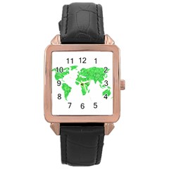 Environment Concept World Map Illustration Rose Gold Leather Watch  by dflcprintsclothing