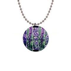 Collage Fleurs Violette 1  Button Necklace by kcreatif