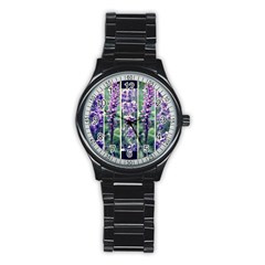 Collage Fleurs Violette Stainless Steel Round Watch by kcreatif