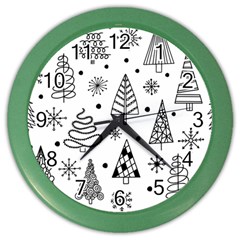 Seamless Pattern With Christmas Trees Color Wall Clock by Vaneshart