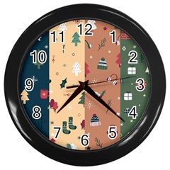 Flat Design Christmas Pattern Collection Wall Clock (black)