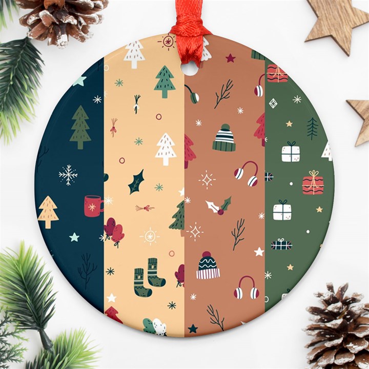 Flat Design Christmas Pattern Collection Round Ornament (Two Sides)