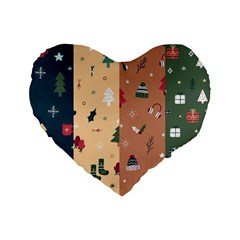 Flat Design Christmas Pattern Collection Standard 16  Premium Flano Heart Shape Cushions by Vaneshart