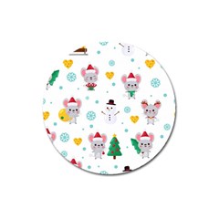 Christmas Seamless Pattern With Cute Kawaii Mouse Magnet 3  (round) by Vaneshart