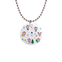 Christmas Seamless Pattern With Cute Kawaii Mouse 1  Button Necklace by Vaneshart