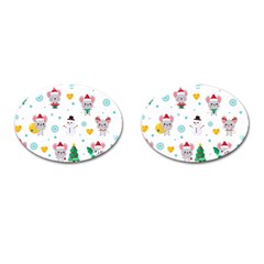 Christmas Seamless Pattern With Cute Kawaii Mouse Cufflinks (oval) by Vaneshart