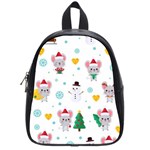 Christmas Seamless Pattern With Cute Kawaii Mouse School Bag (Small) Front