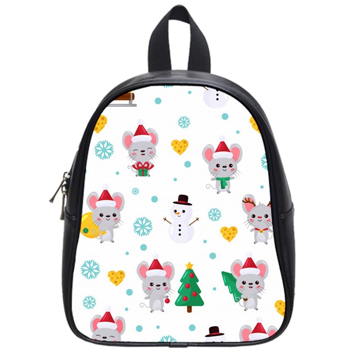 Christmas Seamless Pattern With Cute Kawaii Mouse School Bag (Small)