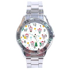 Christmas Seamless Pattern With Cute Kawaii Mouse Stainless Steel Analogue Watch by Vaneshart