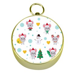 Christmas Seamless Pattern With Cute Kawaii Mouse Gold Compasses by Vaneshart