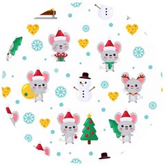 Christmas Seamless Pattern With Cute Kawaii Mouse Wooden Bottle Opener (round)