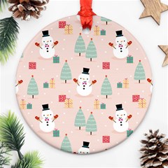 Cute Snowman Christmas Season Seamless Pattern Ornament (round) by Vaneshart