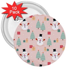 Cute Snowman Christmas Season Seamless Pattern 3  Buttons (10 Pack)  by Vaneshart