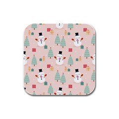 Cute Snowman Christmas Season Seamless Pattern Rubber Square Coaster (4 Pack)  by Vaneshart