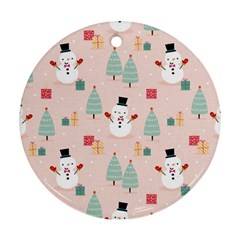 Cute Snowman Christmas Season Seamless Pattern Round Ornament (two Sides) by Vaneshart