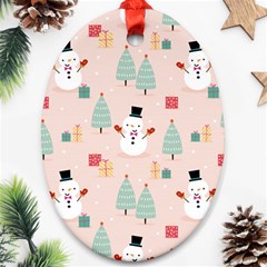 Cute Snowman Christmas Season Seamless Pattern Oval Ornament (two Sides) by Vaneshart