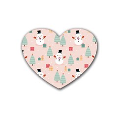 Cute Snowman Christmas Season Seamless Pattern Rubber Coaster (heart)  by Vaneshart