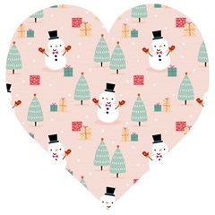 Cute Snowman Christmas Season Seamless Pattern Wooden Puzzle Heart