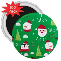 Cute Face Christmas Character Cute Santa Claus Reindeer Snowman Penguin 3  Magnets (100 Pack) by Vaneshart