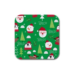 Cute Face Christmas Character Cute Santa Claus Reindeer Snowman Penguin Rubber Square Coaster (4 Pack)  by Vaneshart