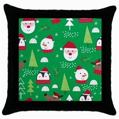 Cute Face Christmas Character Cute Santa Claus Reindeer Snowman Penguin Throw Pillow Case (black) by Vaneshart