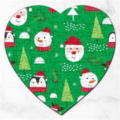 Cute Face Christmas Character Cute Santa Claus Reindeer Snowman Penguin Jigsaw Puzzle (heart) by Vaneshart