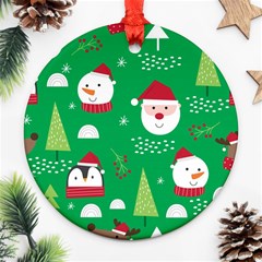 Cute Face Christmas Character Cute Santa Claus Reindeer Snowman Penguin Round Ornament (two Sides) by Vaneshart