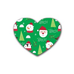 Cute Face Christmas Character Cute Santa Claus Reindeer Snowman Penguin Rubber Coaster (heart)  by Vaneshart