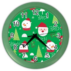 Cute Face Christmas Character Cute Santa Claus Reindeer Snowman Penguin Color Wall Clock