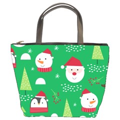 Cute Face Christmas Character Cute Santa Claus Reindeer Snowman Penguin Bucket Bag by Vaneshart