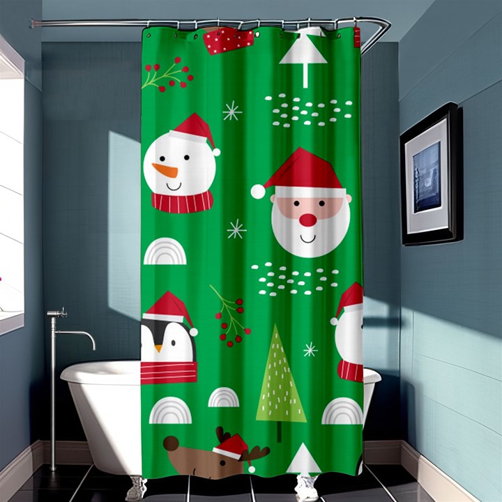 Cute Face Christmas Character Cute Santa Claus Reindeer Snowman Penguin Shower Curtain 36  x 72  (Stall) 