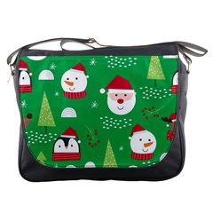 Cute Face Christmas Character Cute Santa Claus Reindeer Snowman Penguin Messenger Bag by Vaneshart