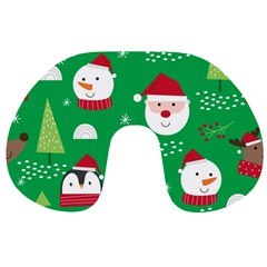 Cute Face Christmas Character Cute Santa Claus Reindeer Snowman Penguin Travel Neck Pillow by Vaneshart