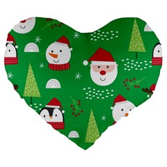 Cute Face Christmas Character Cute Santa Claus Reindeer Snowman Penguin Large 19  Premium Flano Heart Shape Cushions by Vaneshart