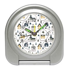 Abstract Seamless Pattern With Cute Houses Trees Road Travel Alarm Clock by Vaneshart